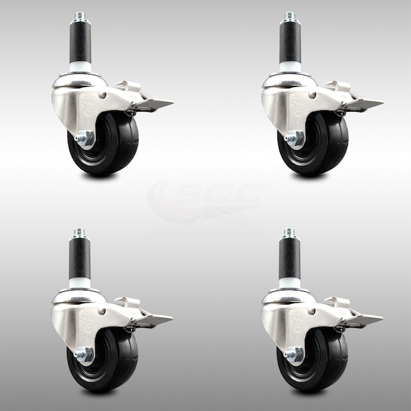 Service Caster 3 Inch 316SS Soft Rubber Swivel 1 Inch Expanding Stem Caster Set Lock Brake SCC-SS316TTLEX20S314-SRS-1-4 - main
